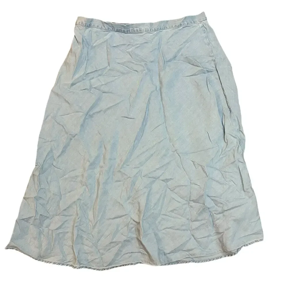 Soft Surroundings Chambray Faux Wrap Midi Skirt Womens Large Coastal Lagenlook